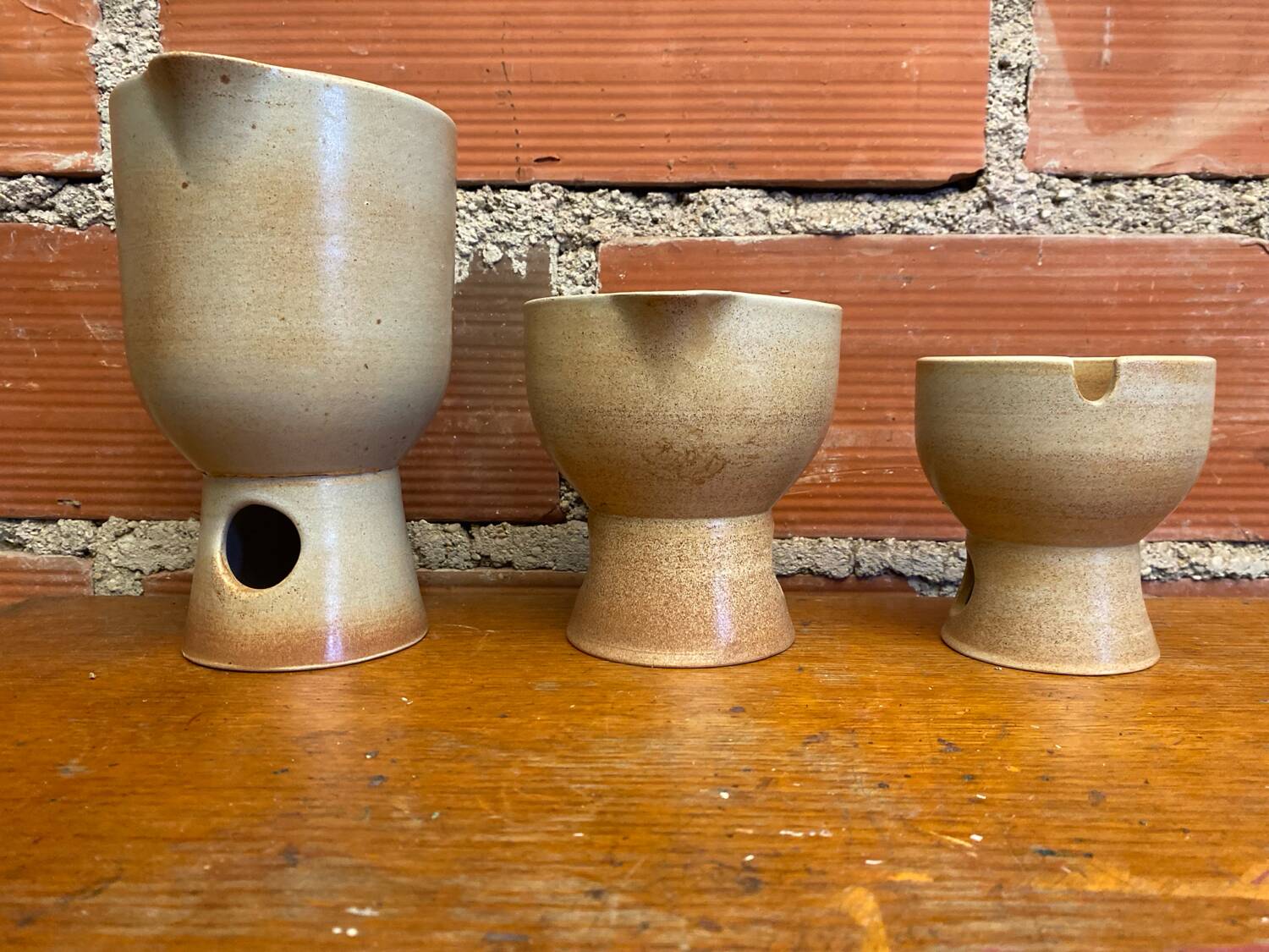 Antique niderviller lauze set pitchers + sugar pot vintage beige stoneware #