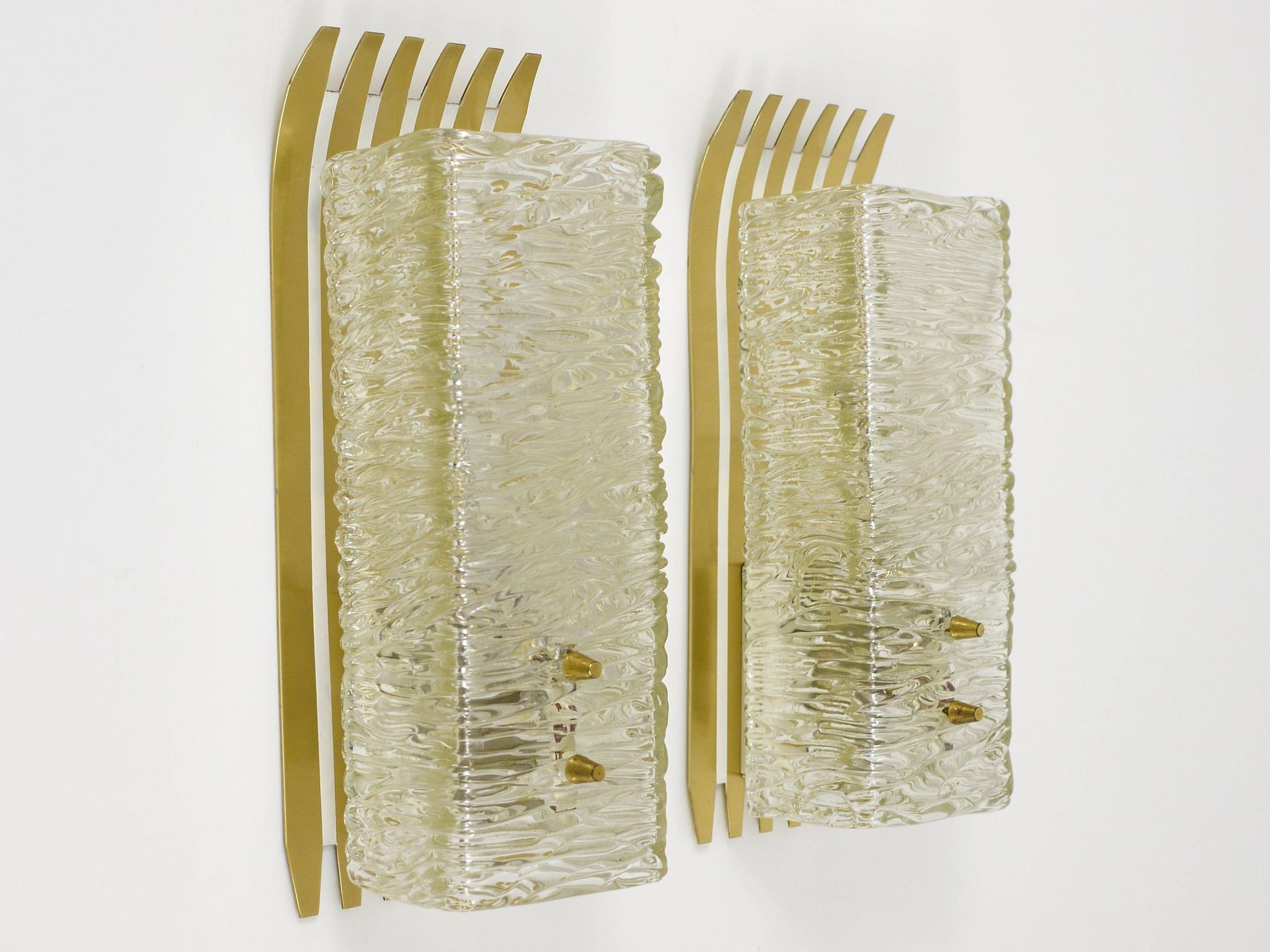 J.T. Kalmar Vienna Pair of Wall Sconces in Brass and Glass, Austria, 1950s