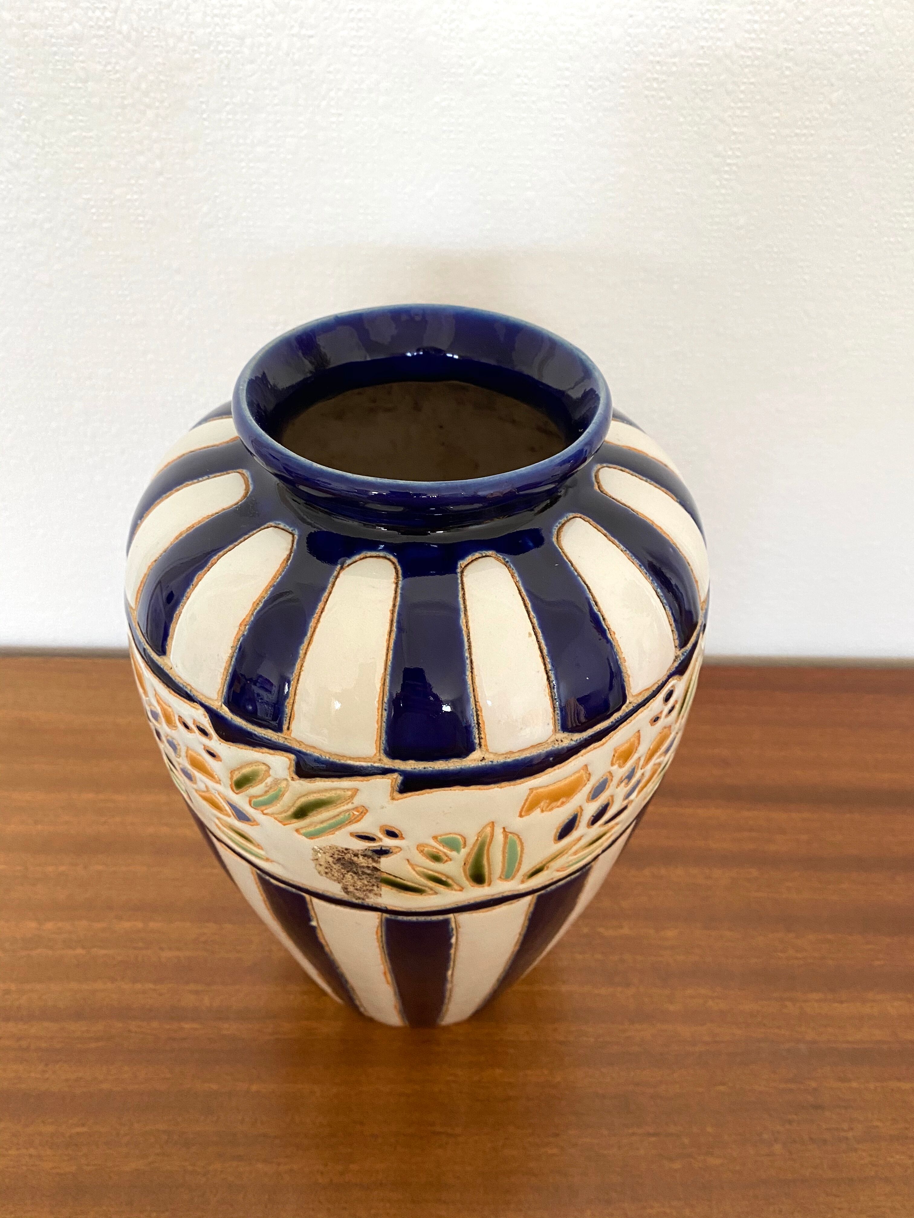 Vintage hand-painted terracotta vase