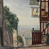 Oil painting on canvas 'Parisian street' CH Chanoy 1953 School of Paris