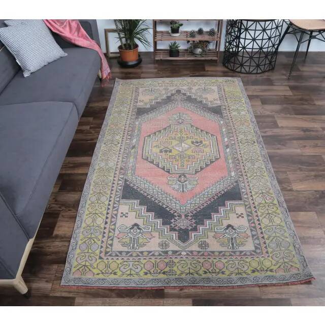 Vintage Turkish Oushak Handmade Pink Wool Rug 125x210