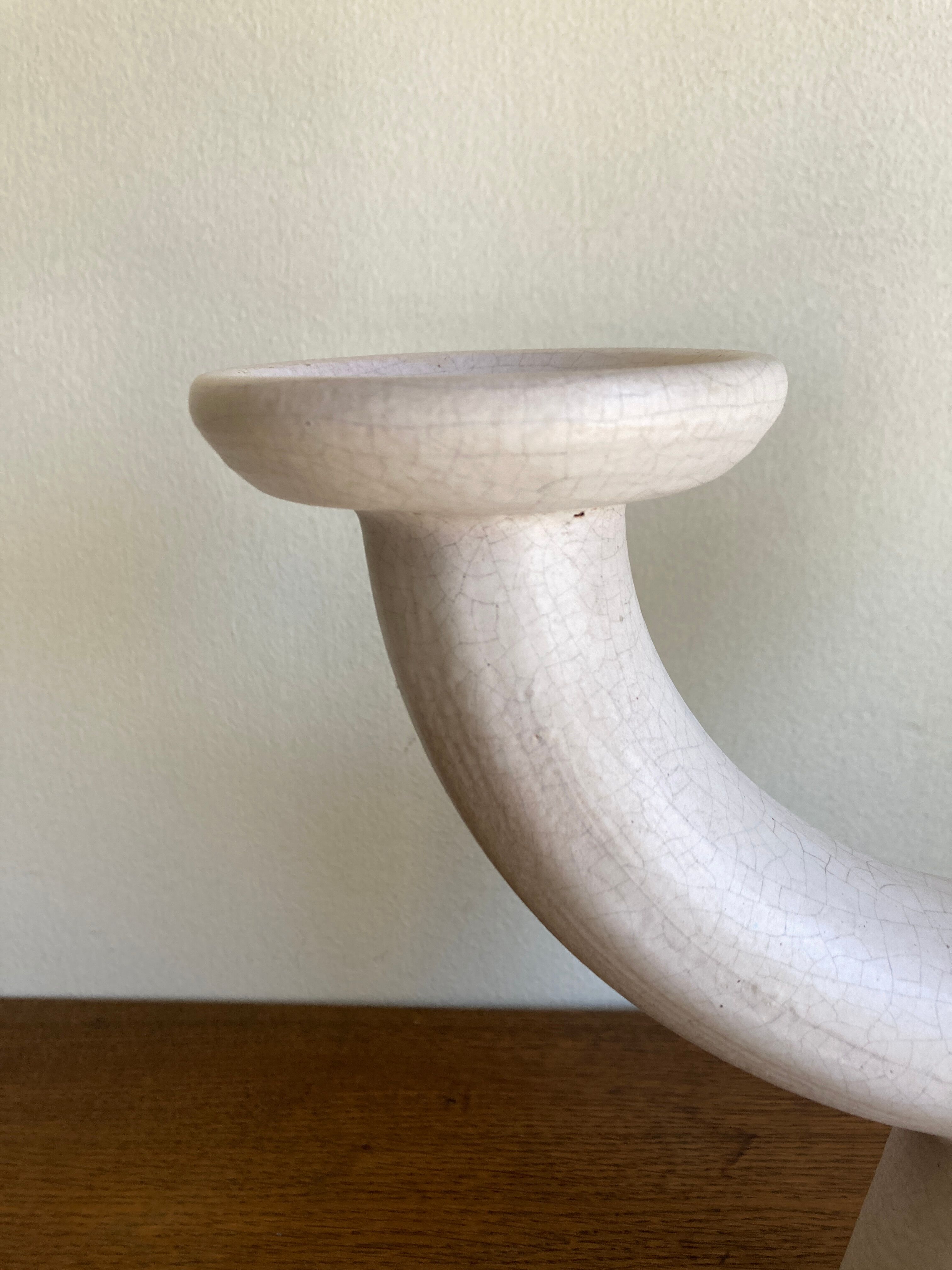 Brutalist candle holder made of white chamotte clay, 1980.