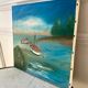 Oil painting on canvas landscape sea and vintage sailboats