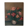 Old painting on plate still life vintage flowers