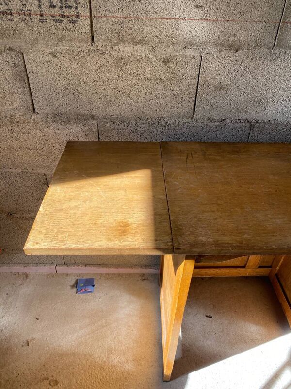 Bureau enfant vintage en chêne avec rallonge