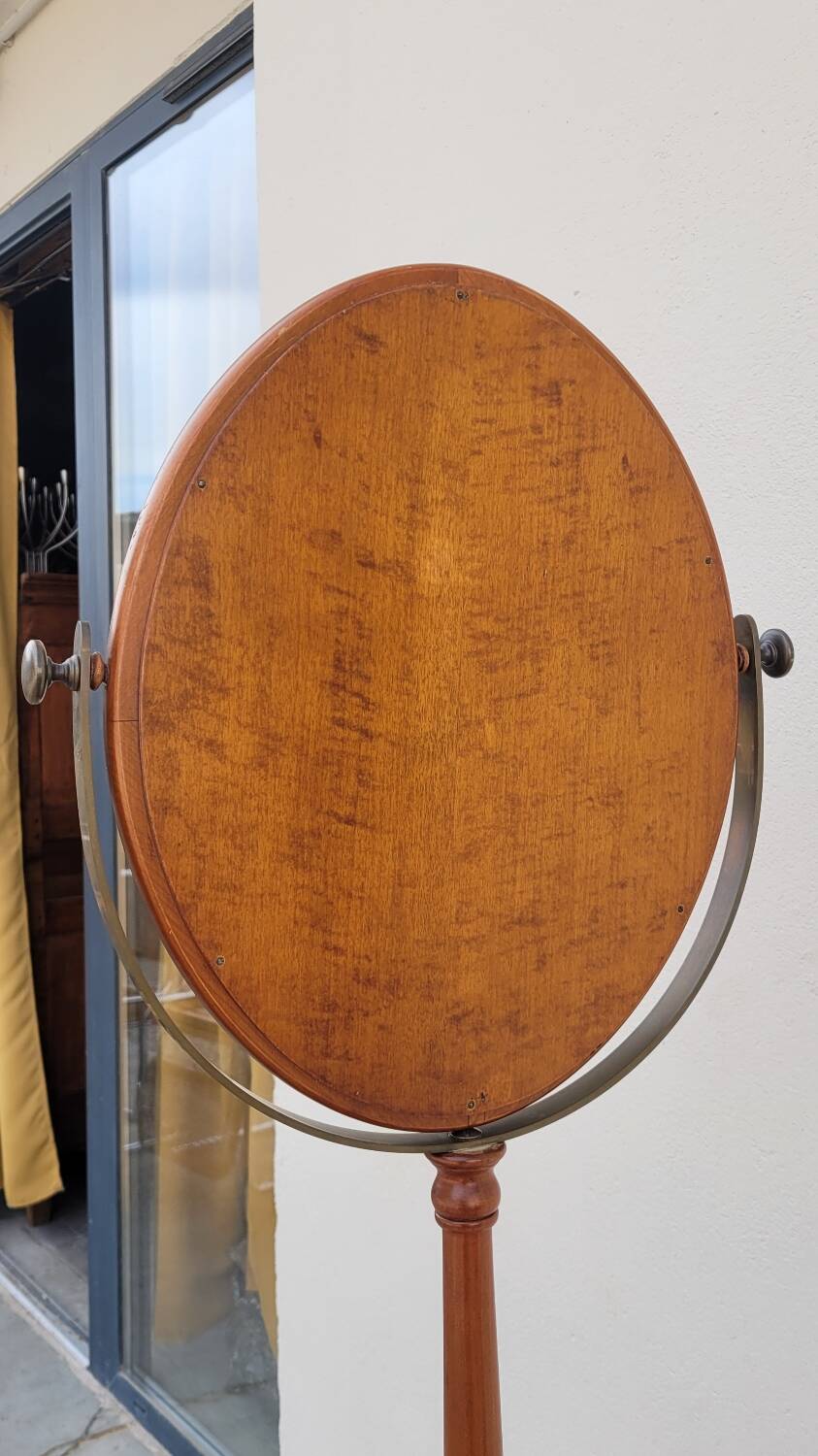Tripod base psyché barber mirror in cherry wood with a system