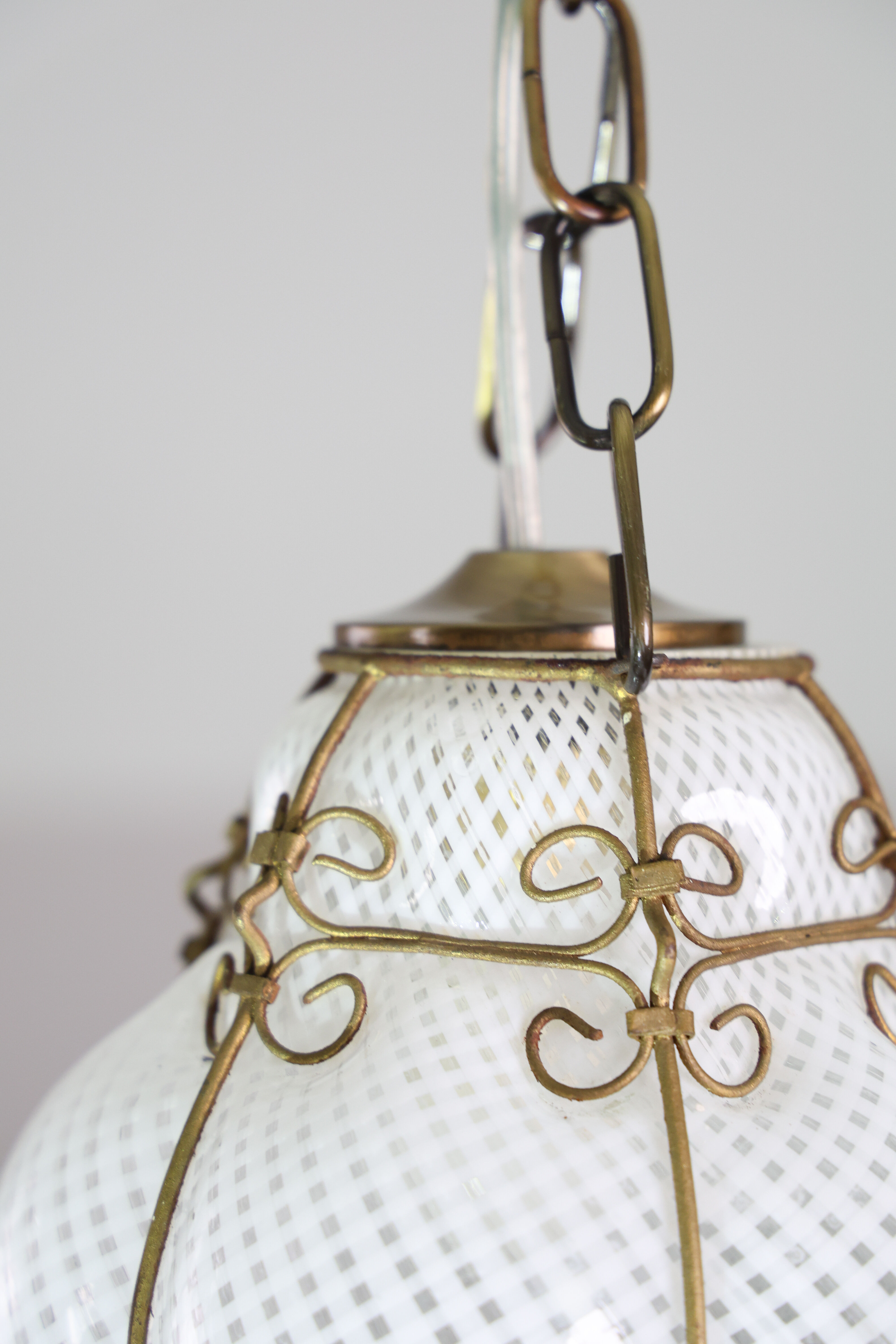 Venetian Lantern in Murano Reticello Glass, 1950s
