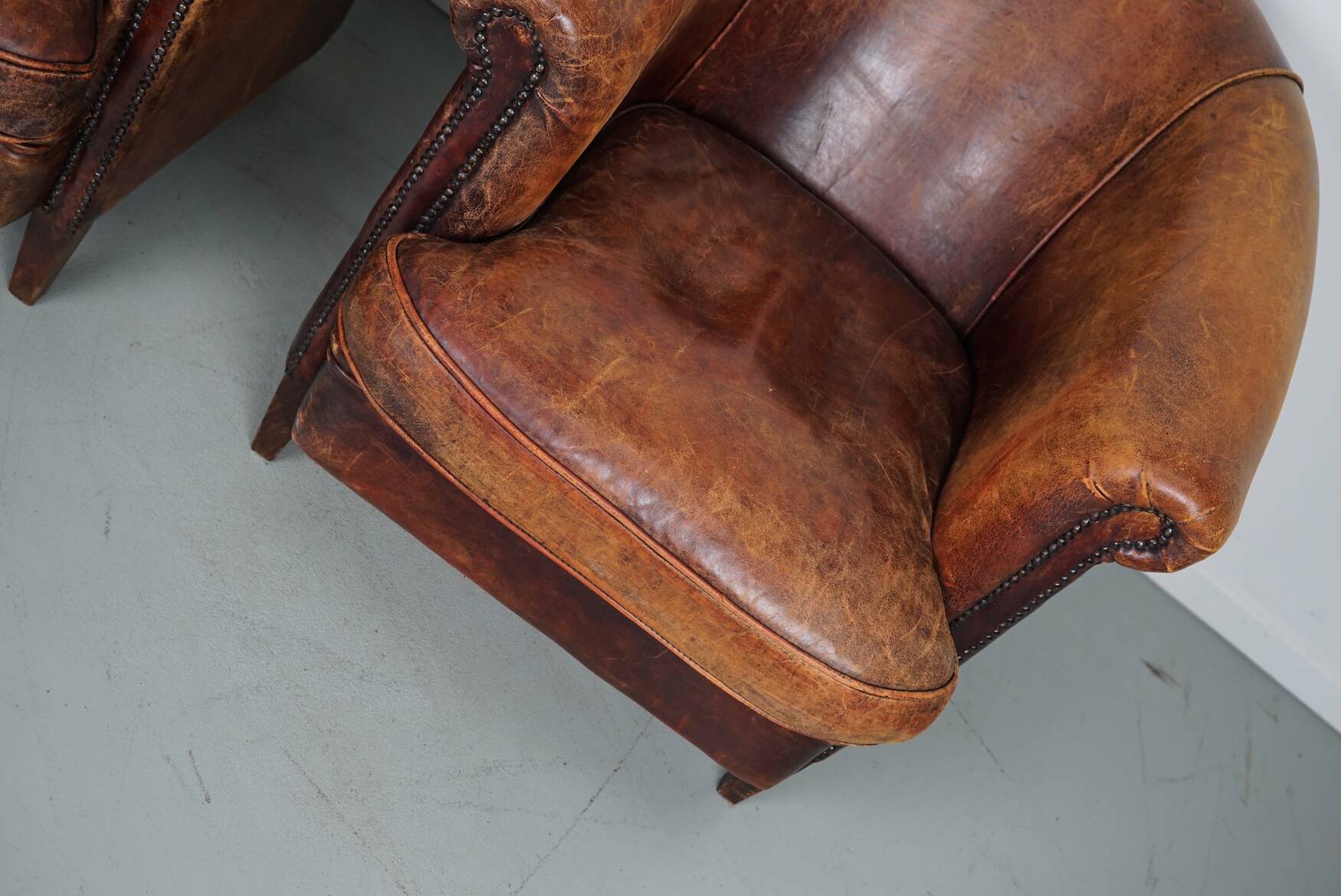 Fauteuil Club Vintage en Cuir Couleur Cognac, Pays-Bas, Set de 2