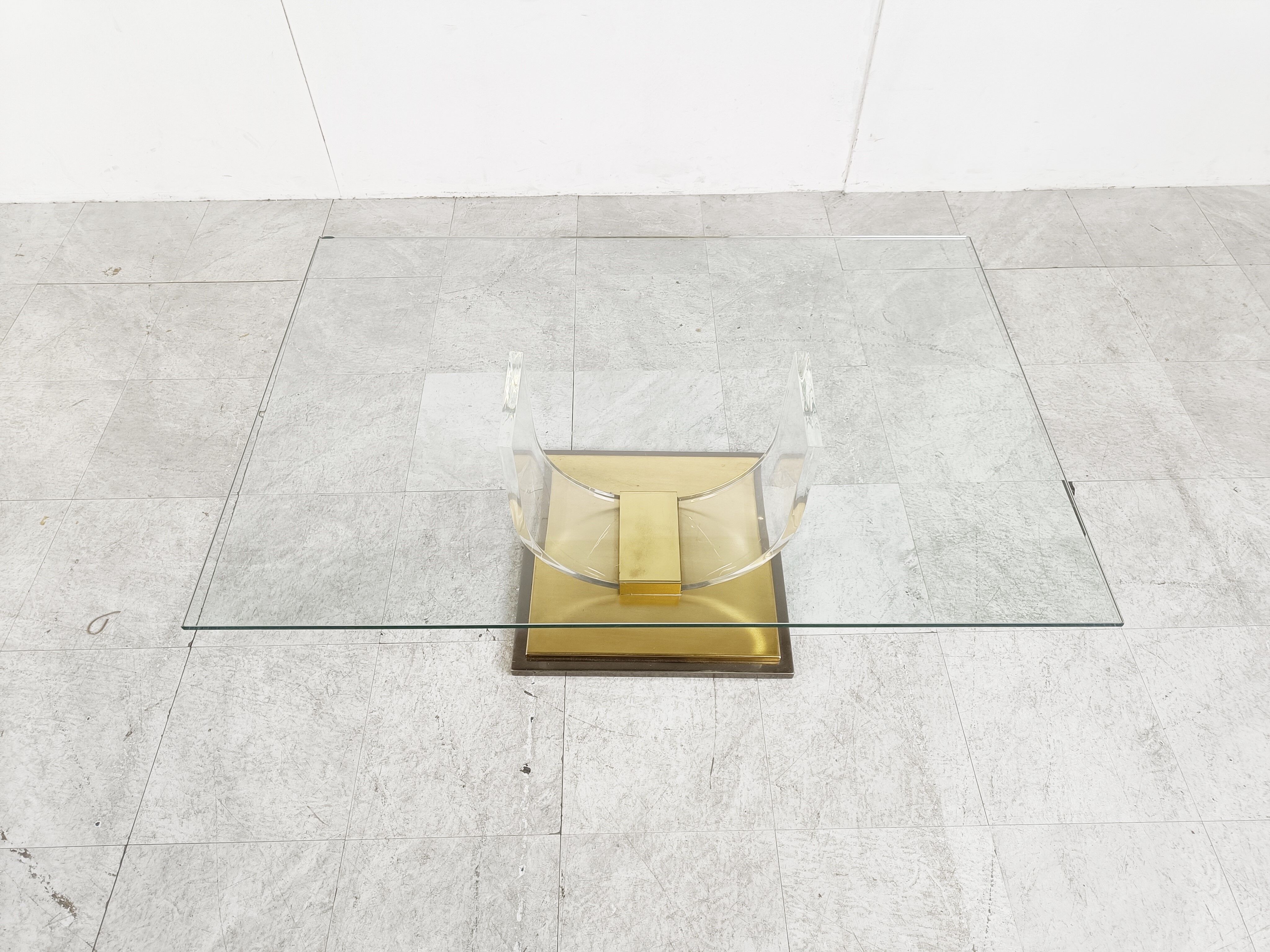 Lucite and brass arch coffee table, 1970s