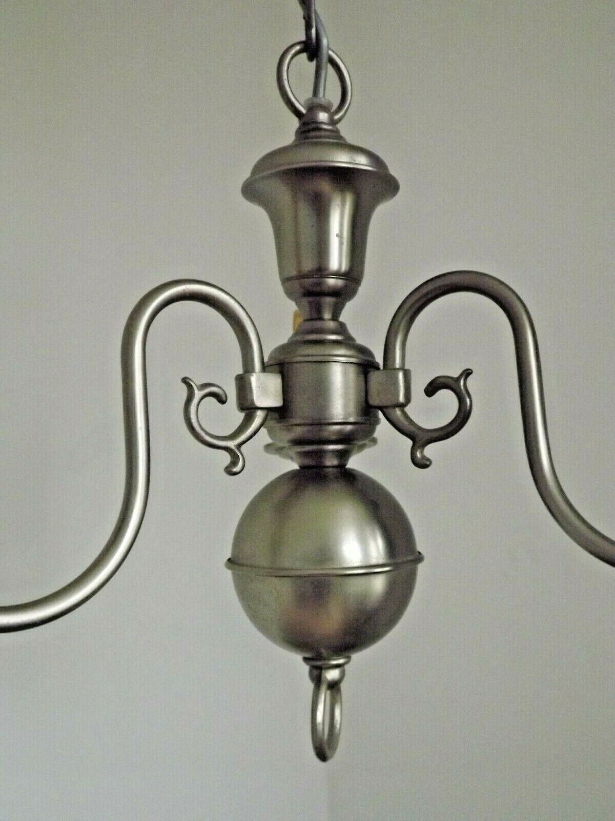 Vintage french 3 light silver brushed satin flemish chandelier