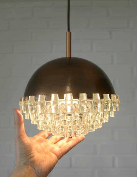 1/4 Vintage glass pendant light / brutalist copper bar lamps  MCM 1970s
