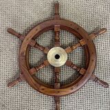 Rudder bar wheel boat in wood and brass "Comptoir des Indes" shelf