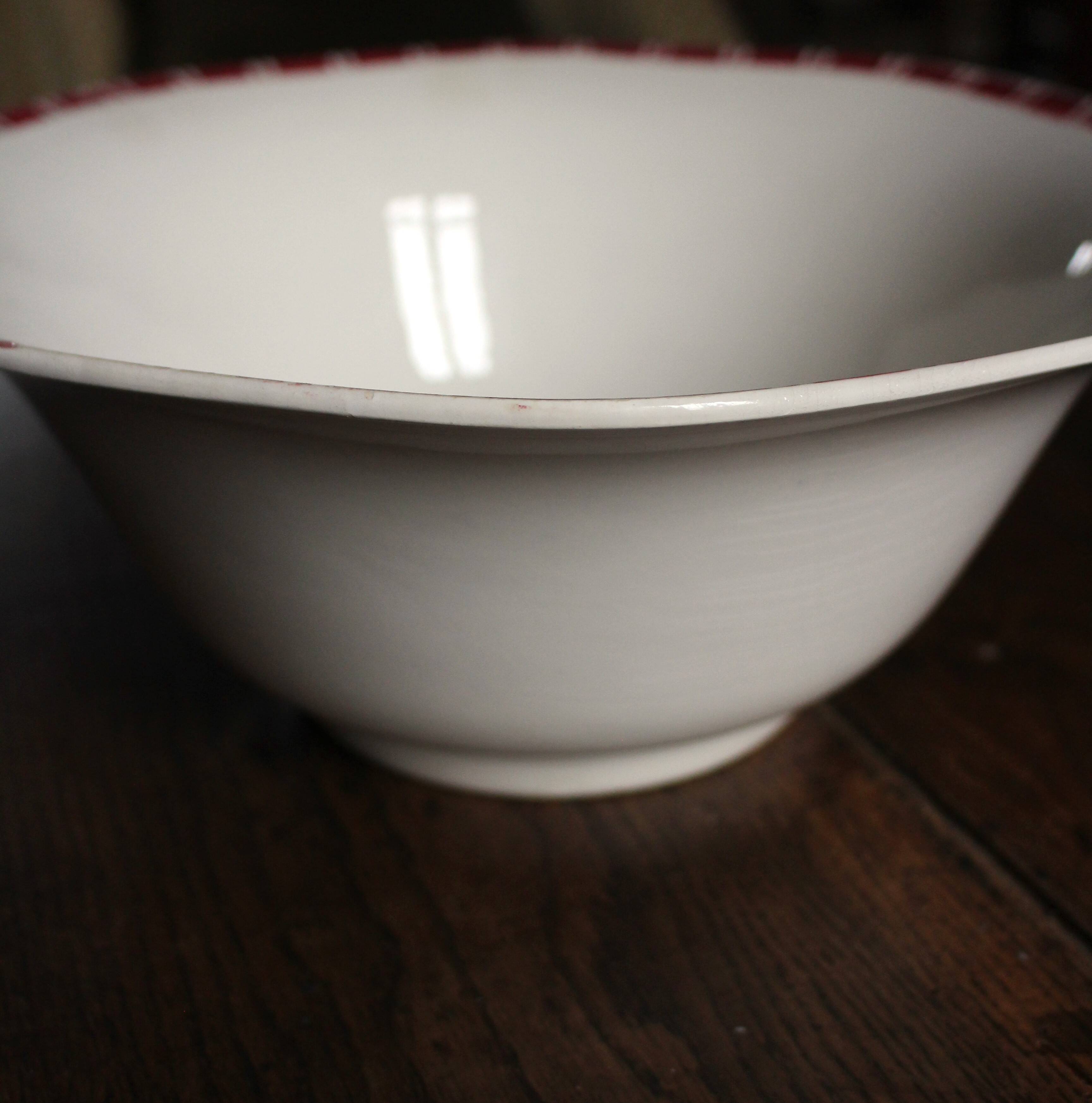 Large Sylvia Digoin Sarreguemines red flower Art Deco salad bowl