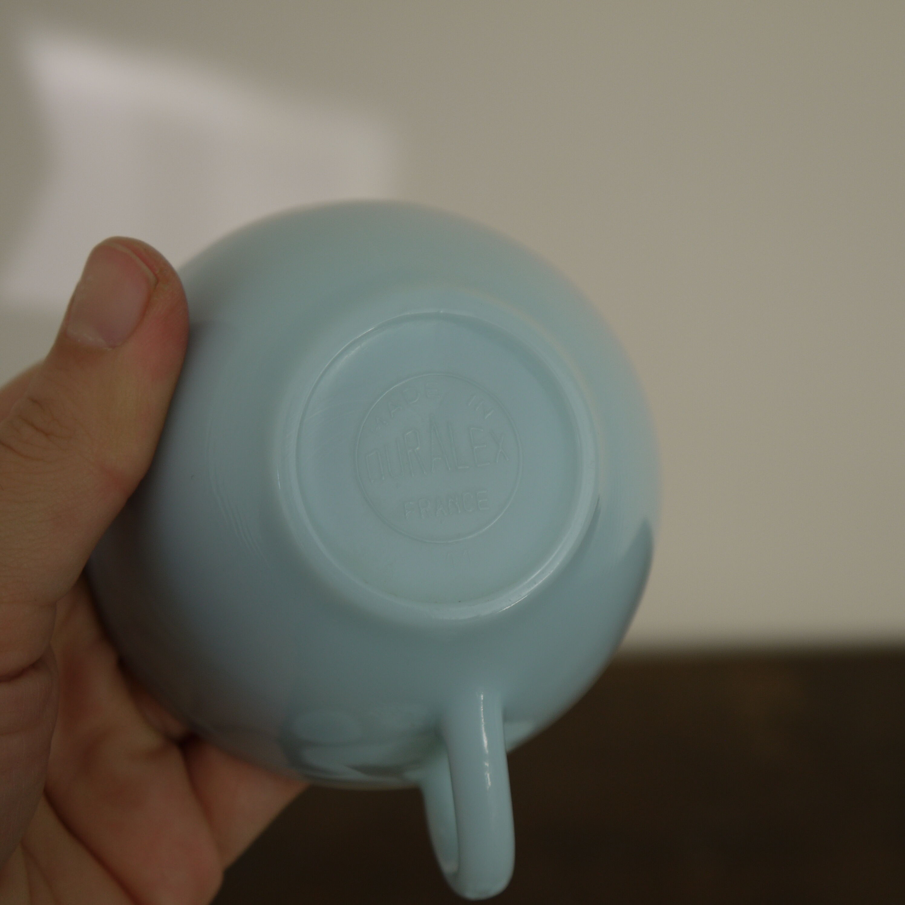 Three blue cups Duralex