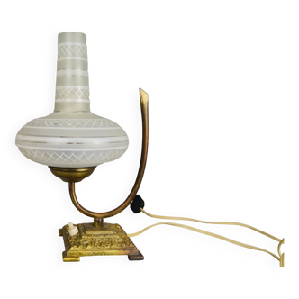 Portuguese vintage brass and glass Aladdin portable table lamp 1940s