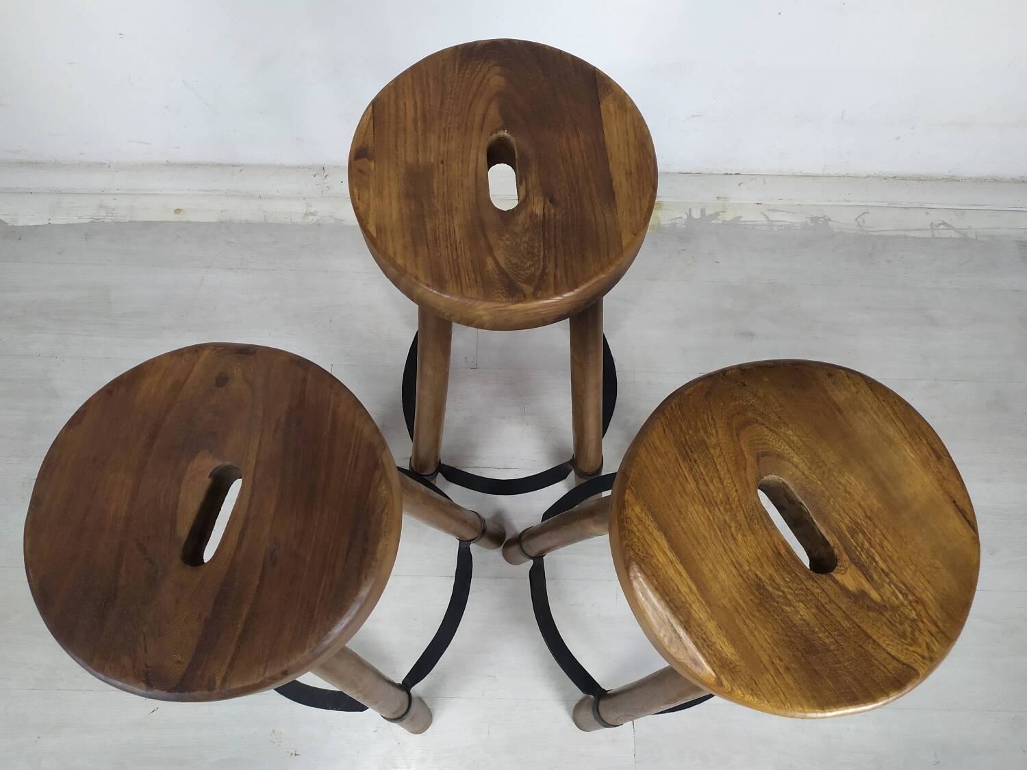 3 brutalist bar stools