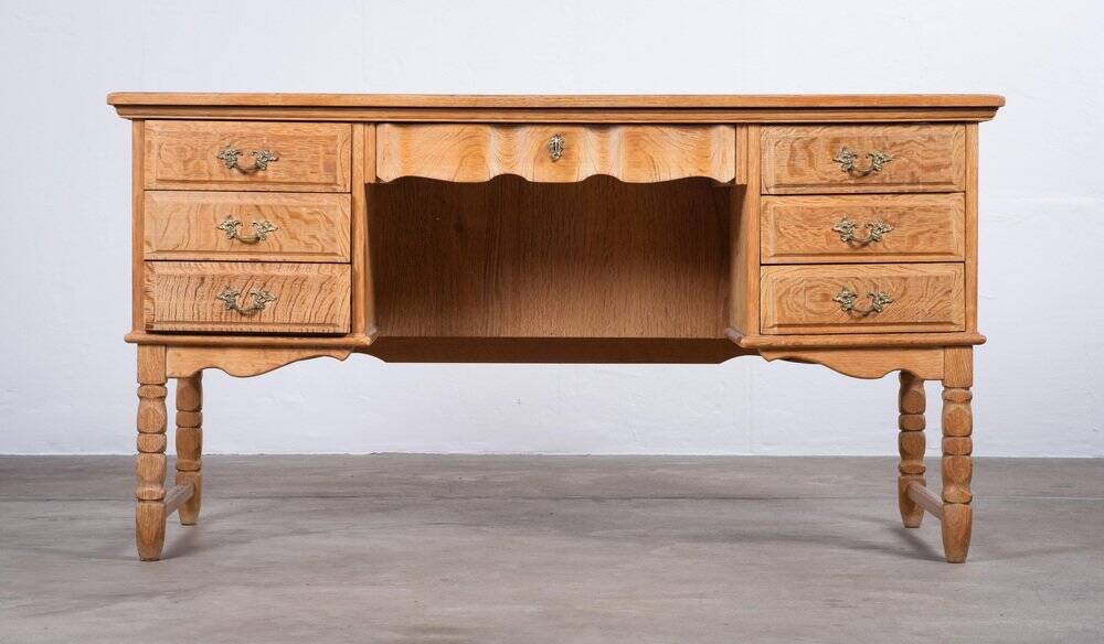 Freestanding Oak Desk attributed to Henning Kjærnulf, Denmark, 1960s
