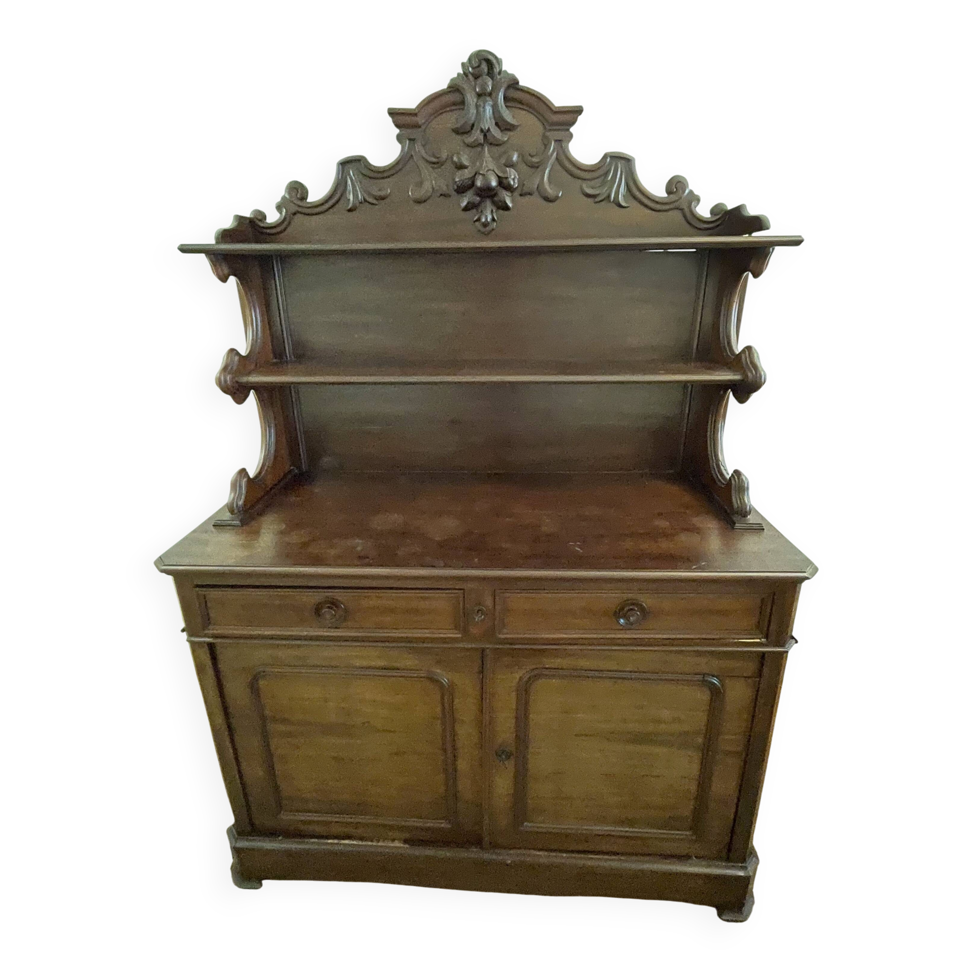 Buffet Saint-Hubert, antique late 19th century with a sculpted pediment.
