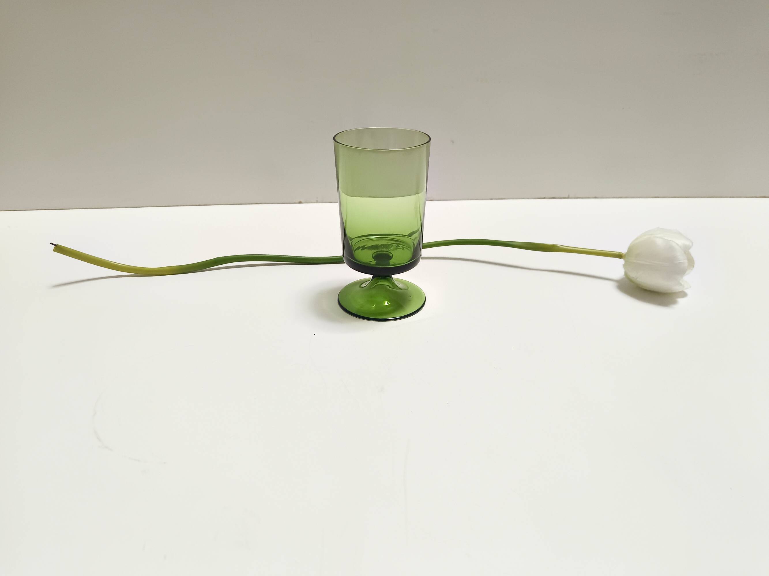 Set of Nine Green Hand-Blown Glass Drinking Glasses, Empoli, Italy