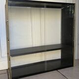 Double gold metal string shelves and black trays, vintage, 60s