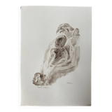 Tableau signé aquarelle monochrome sépia étude de la statue « le baiser de Rodin »
