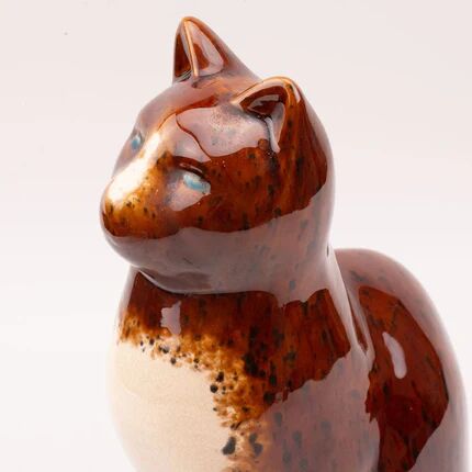 Large glazed ceramic cat figurine - mid-century style - 36 cm