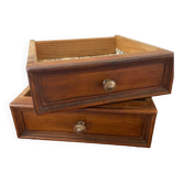 2 wooden drawers with chiseled brass knob.