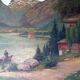 Tableau ancien Lac de montagne animé Signé Lombaere