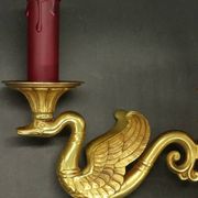 Pair of Empire style wall sconces with swans from Petitot - bronze & bordeaux patina.