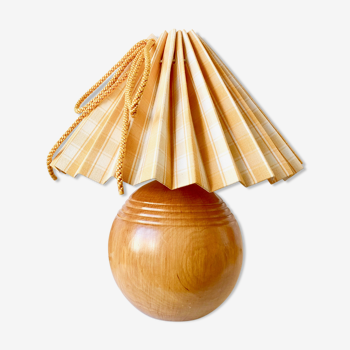 Lampe boule bois abat-jour plissé