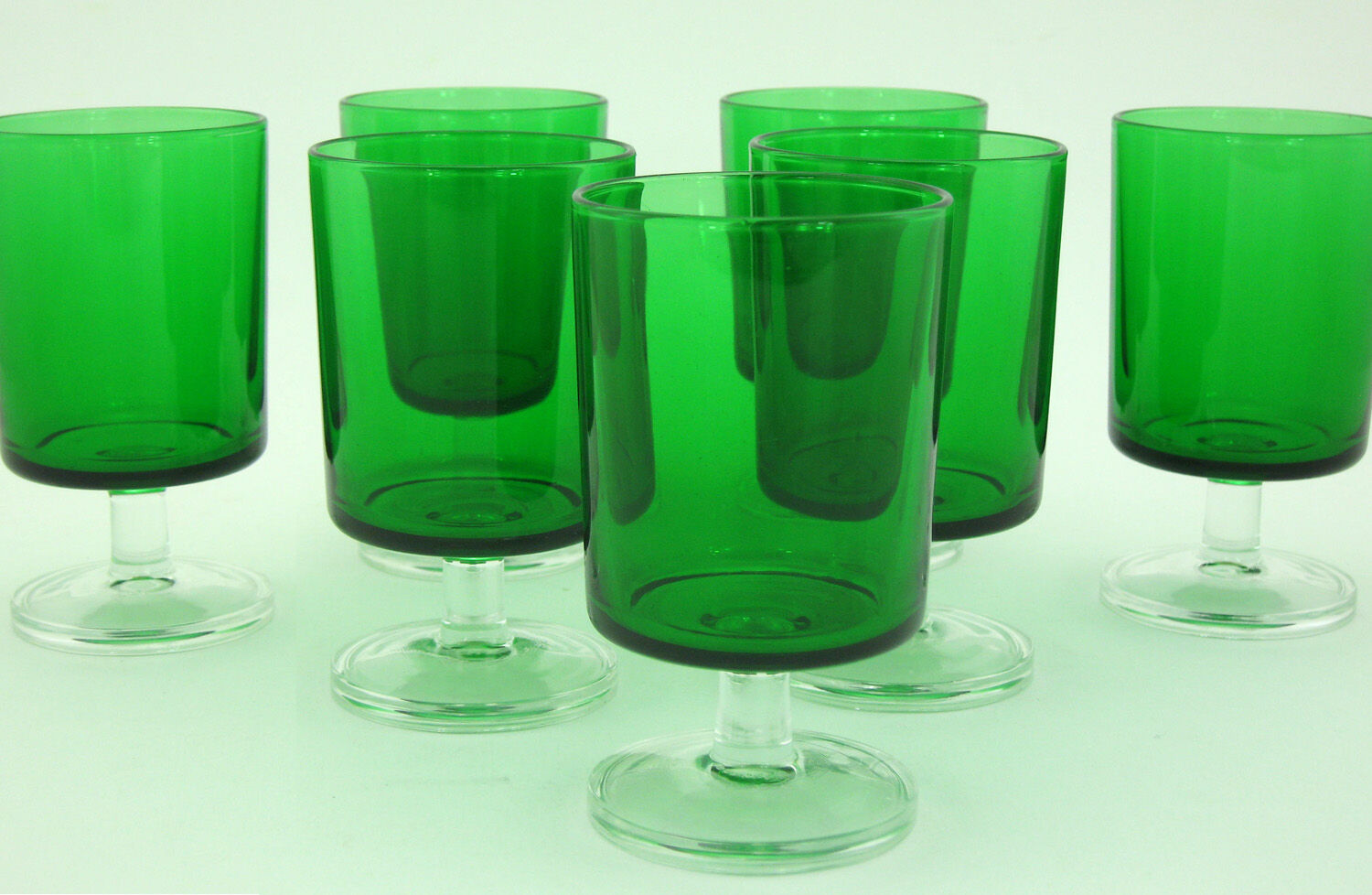 7 bottle green walking glasses - Cavalier Luminarc France 70