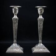 Pair of Neoclassical Victorian Silver Plated Candlesticks