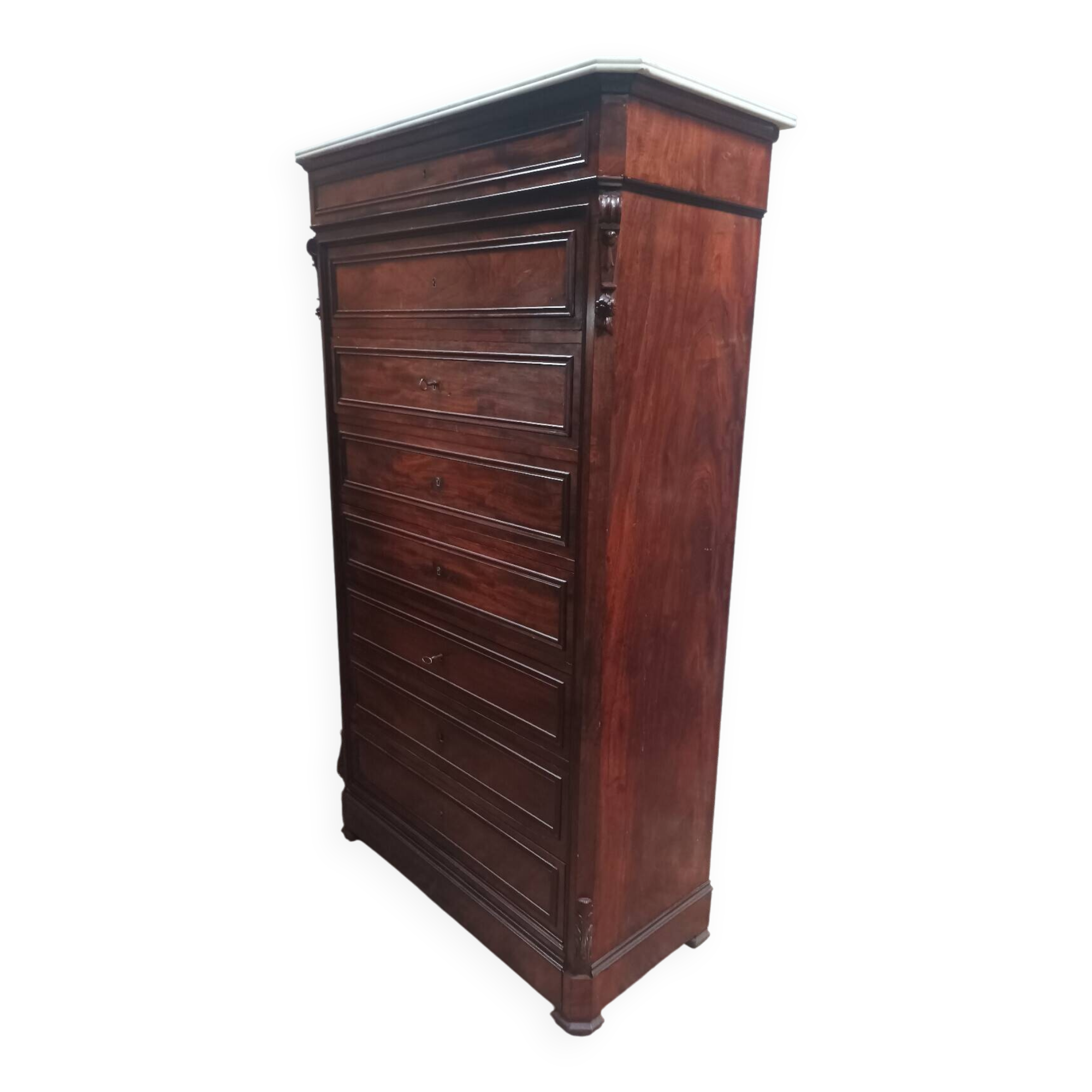 Large mahogany chest of drawers with 8 drawers from the Napoleonic III period.