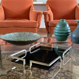 Hollywood regency black glass tray, France 1970s