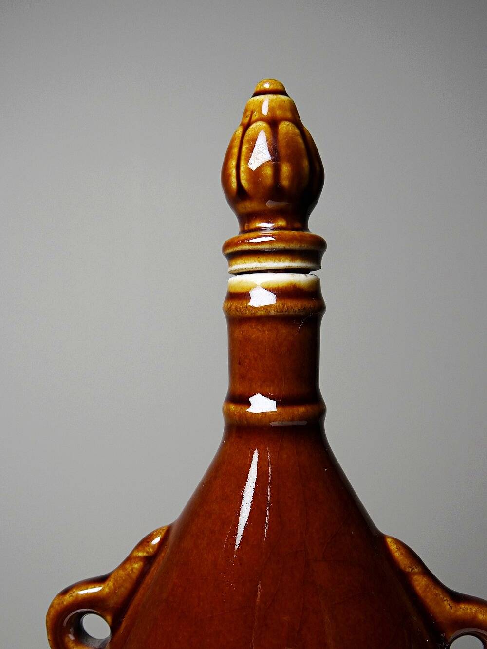 Vintage brown ceramic bottle, flask or canteen from the 1950s-60s.