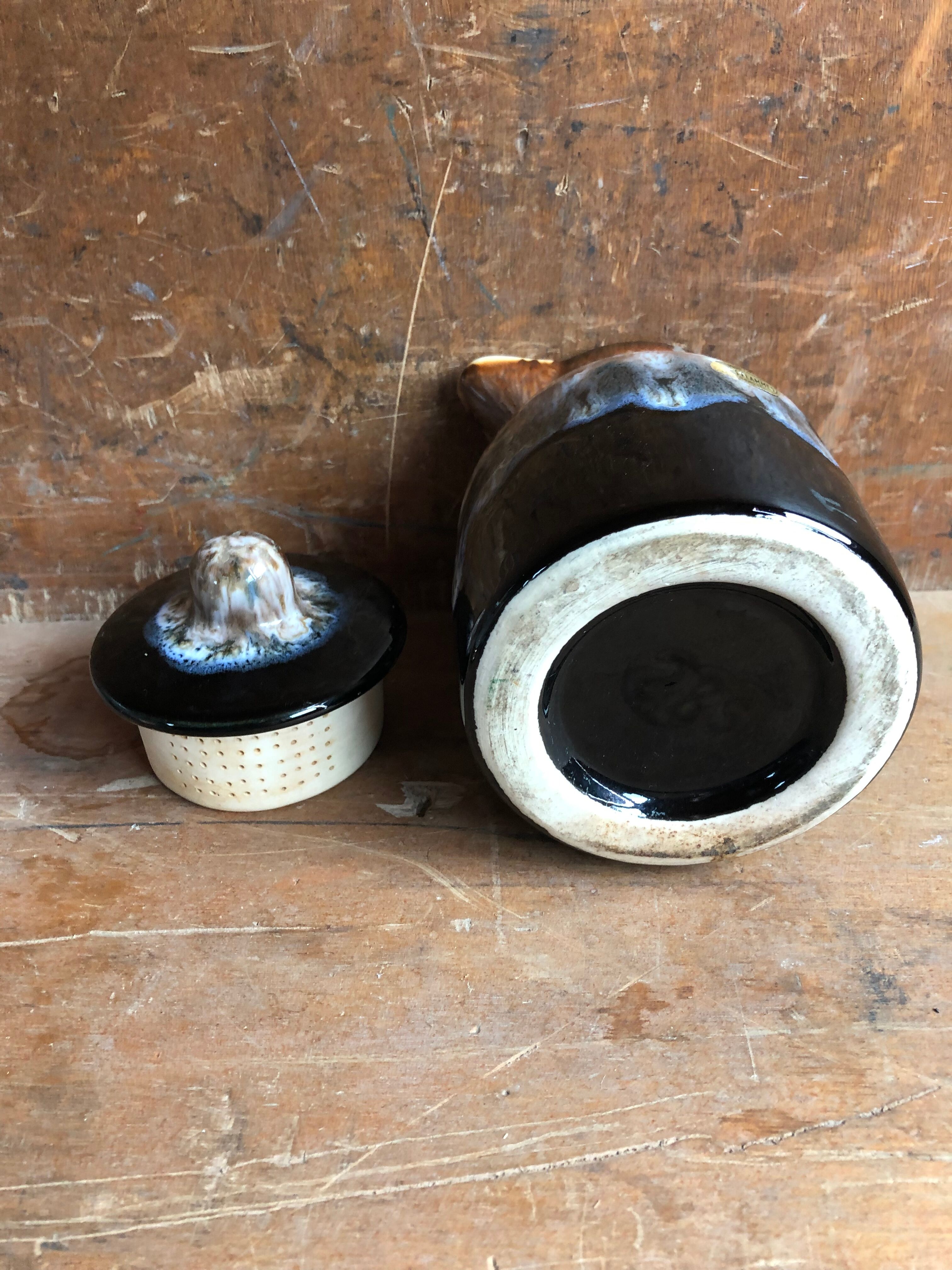 Old Pitcher Teapot + Anse Grès Flammés France Vintage