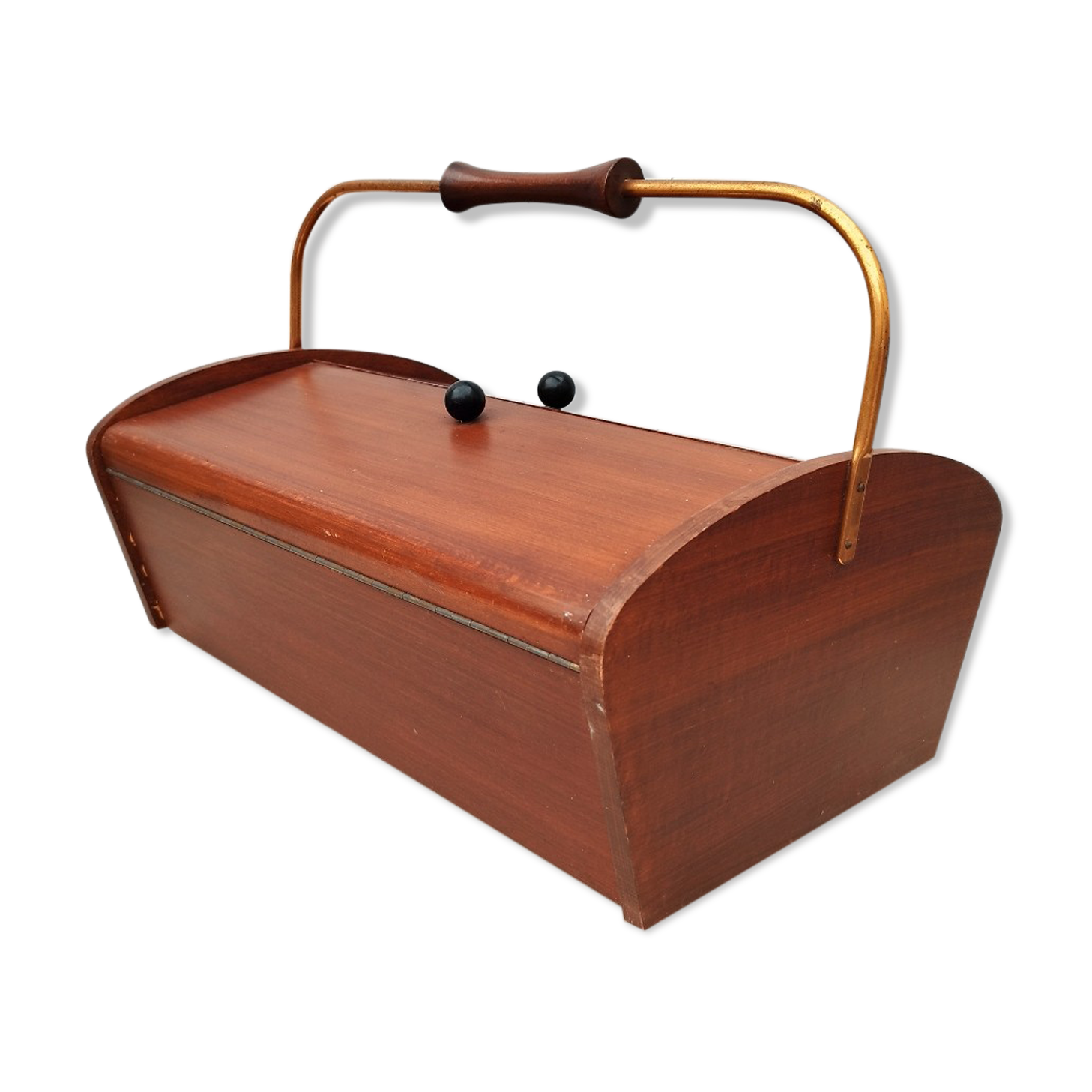 Old sewing box worker varnished wood