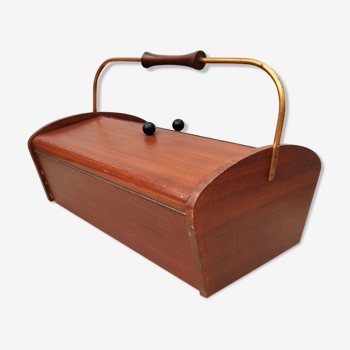 Old sewing box worker varnished wood