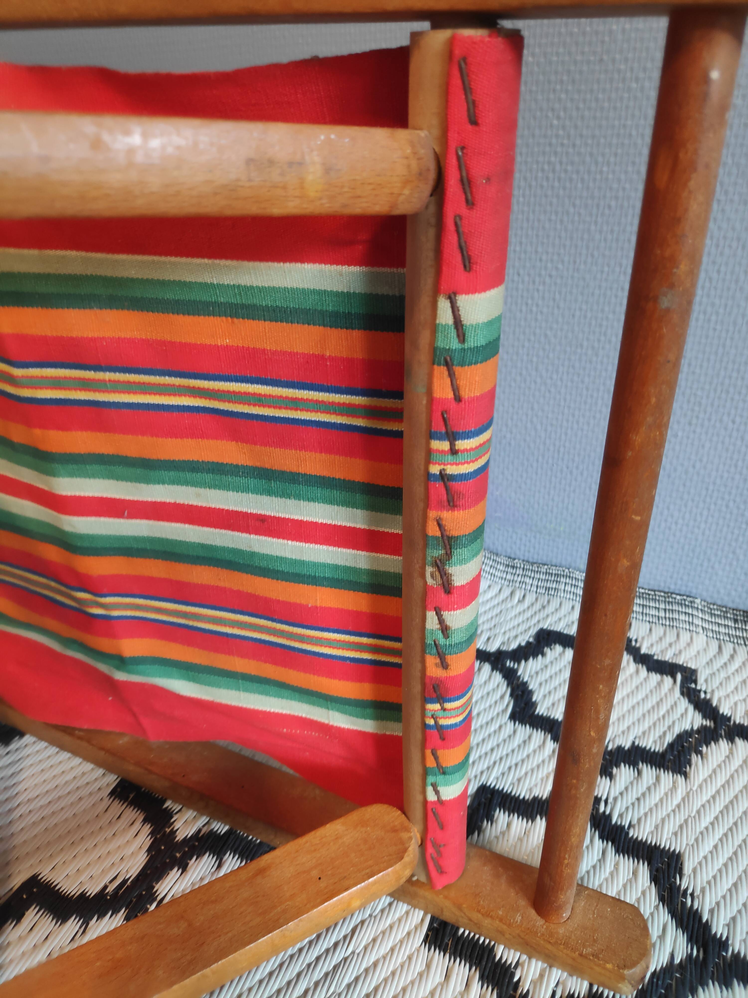 Vintage wooden folding chairs and basque fabric