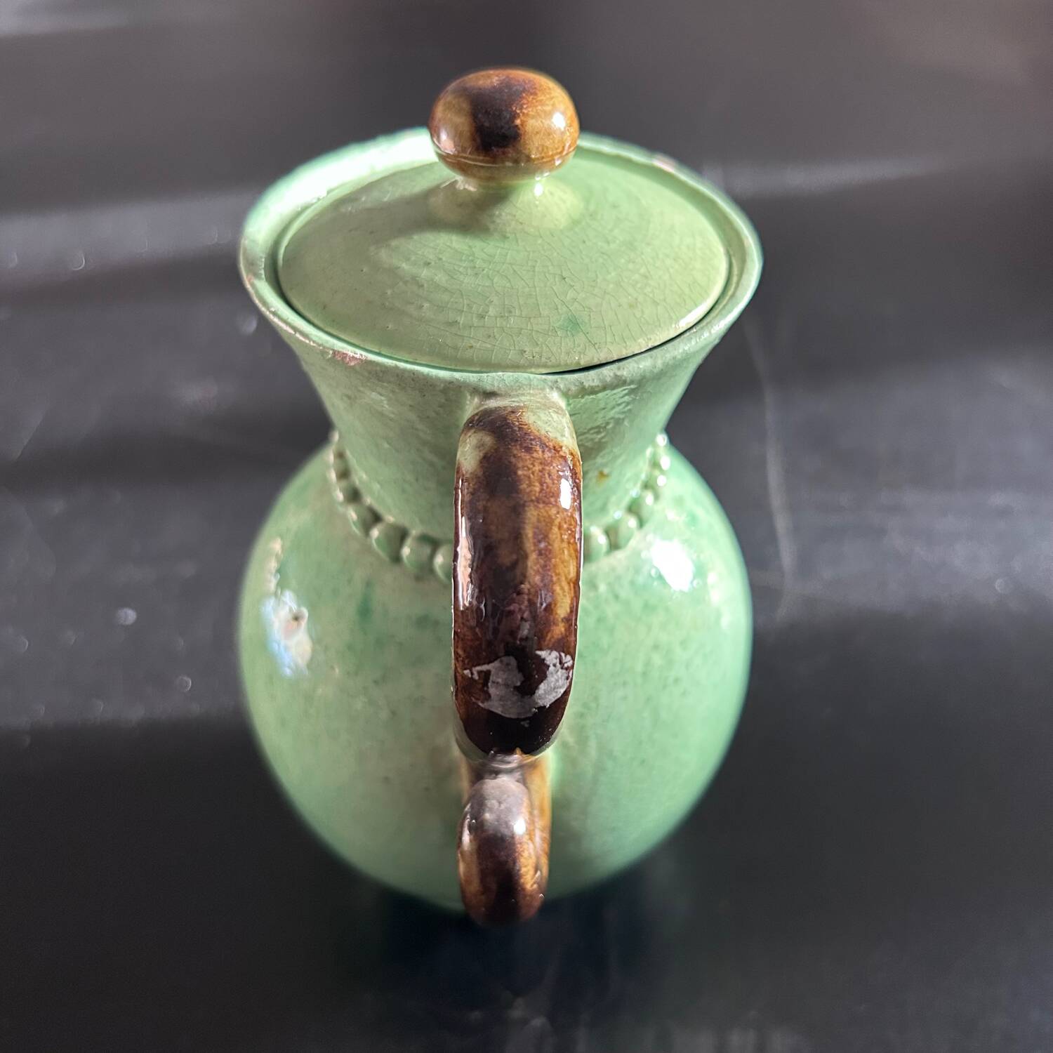 Art Deco Celadon Beaded Teapot