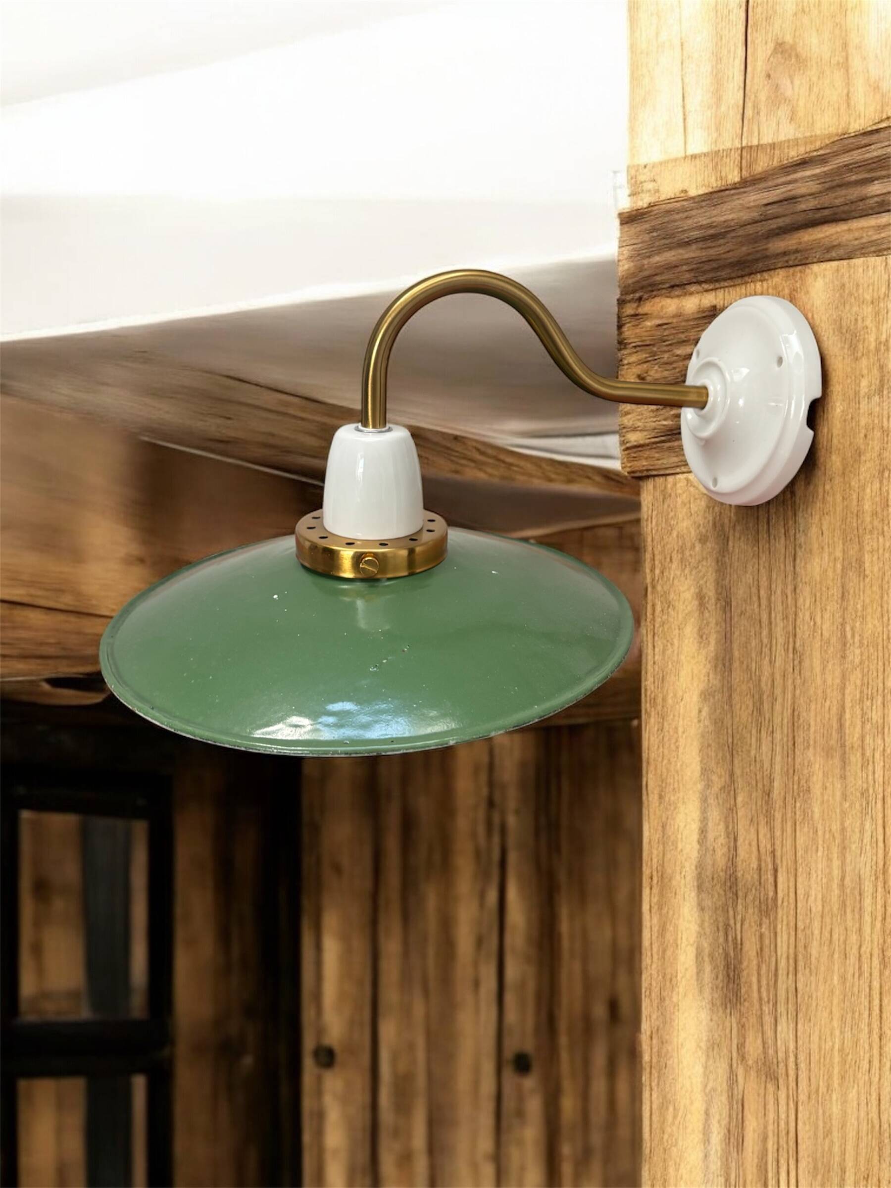 Vintage enamelled sheet metal swan neck wall light