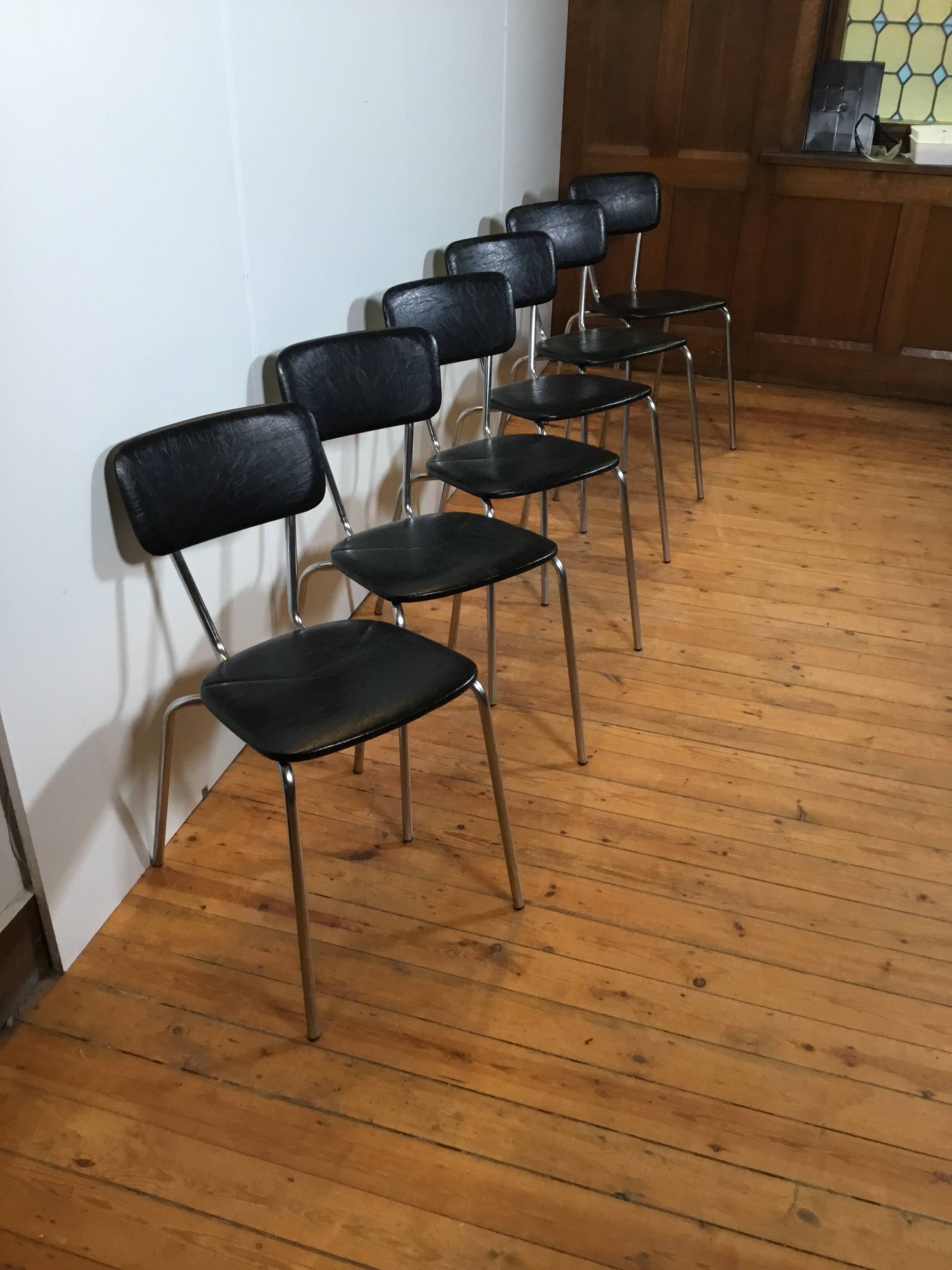 vintage chromed tubular steel stackable dining chairs