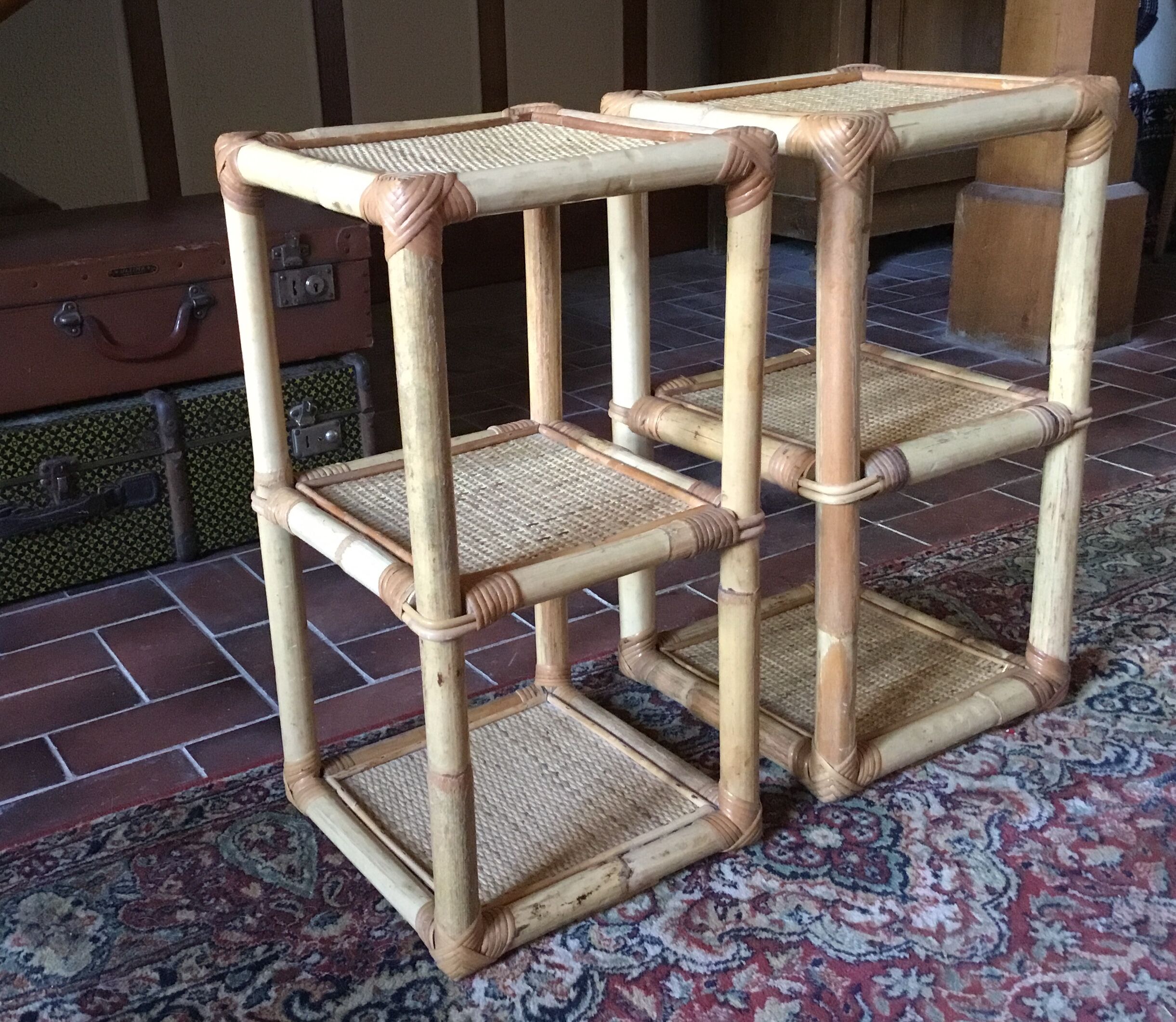 Pair of rattan bedside