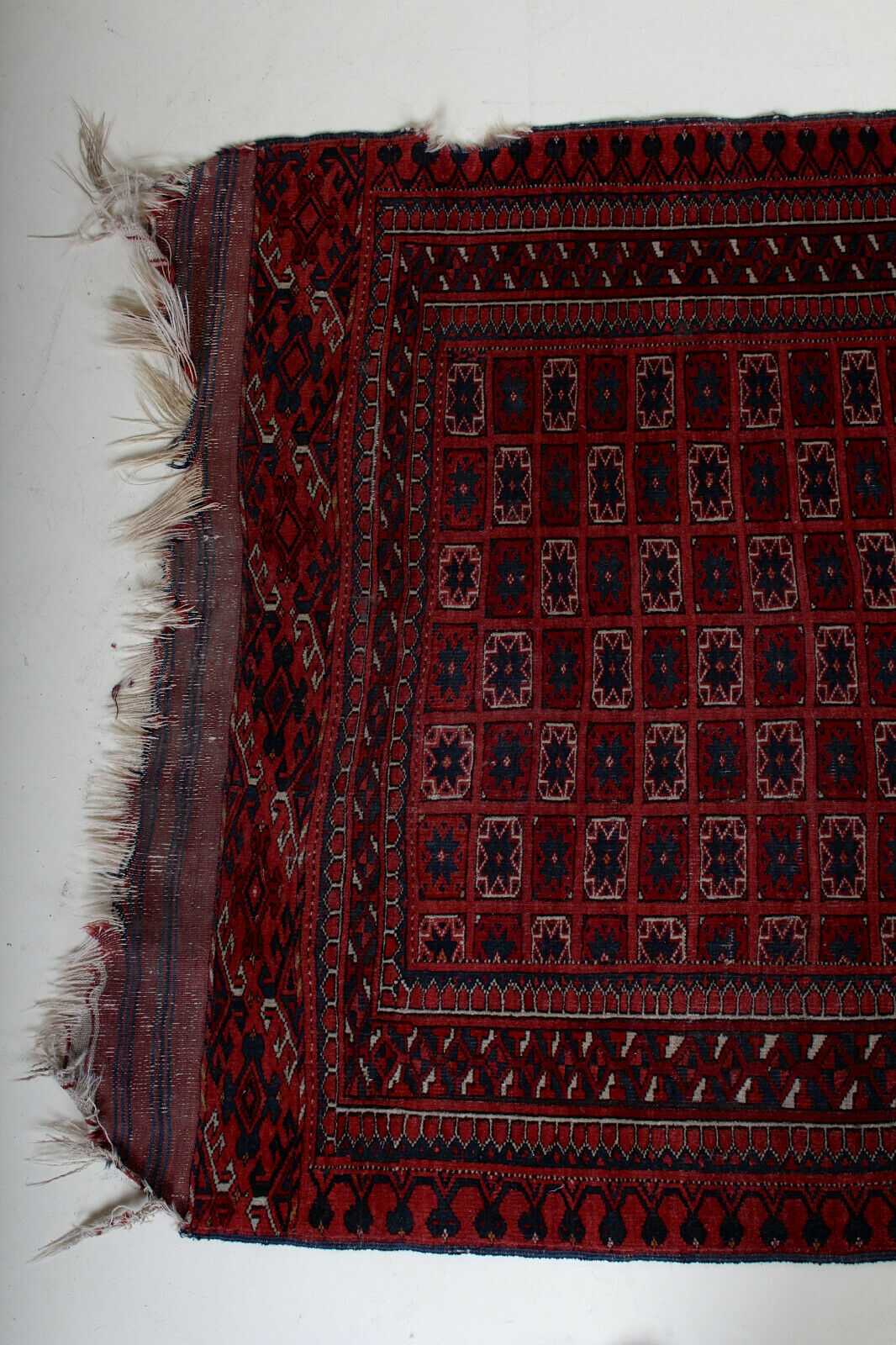 Tapis tekke afghan en laine à franges 215x103cm
