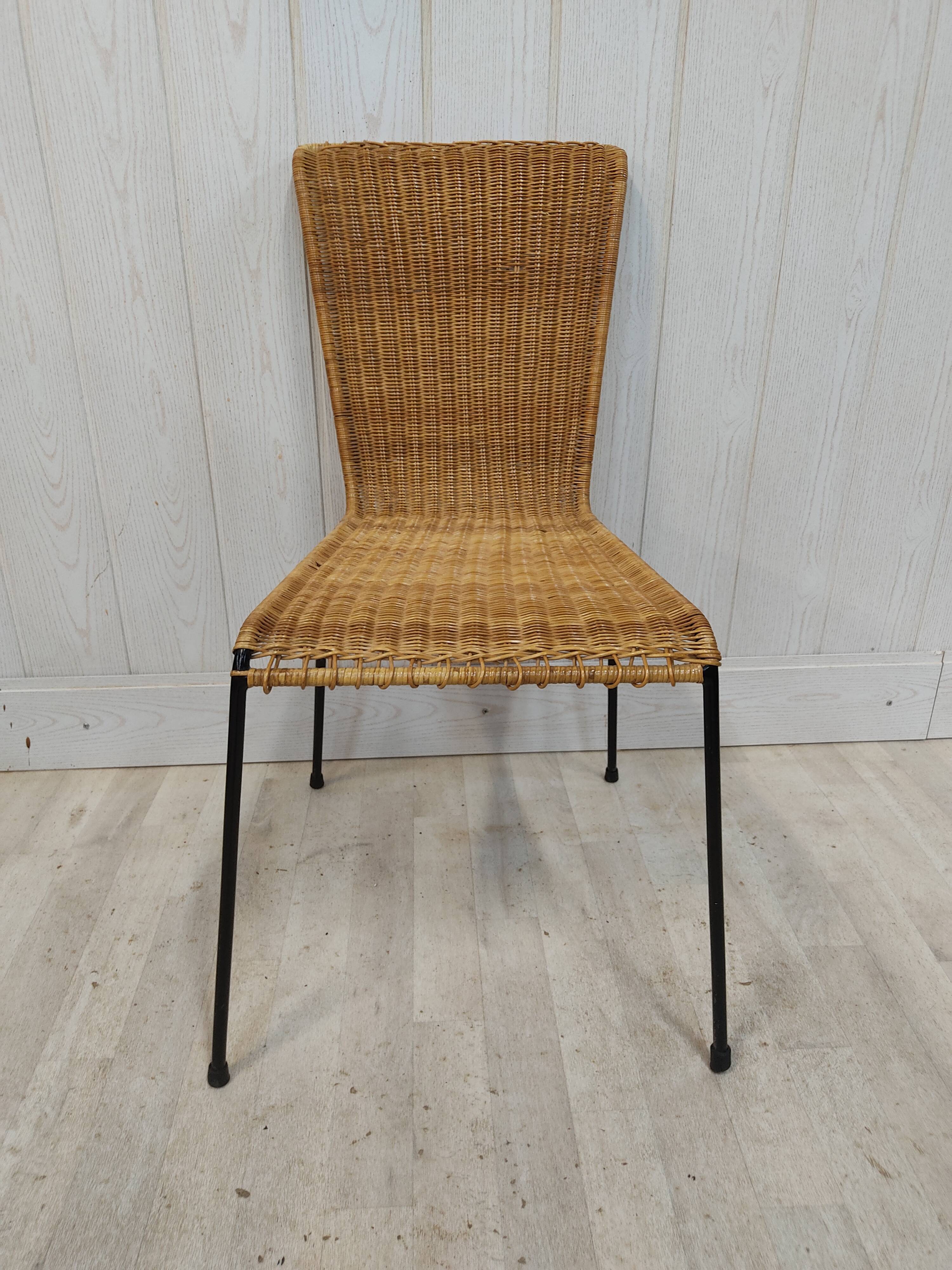 Lot de 10 chaises vintage osier et métal