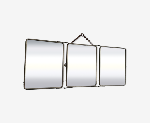 Miroir vintage 1910 triptyque barbier Le Solide Paris - 22 x 68 cm