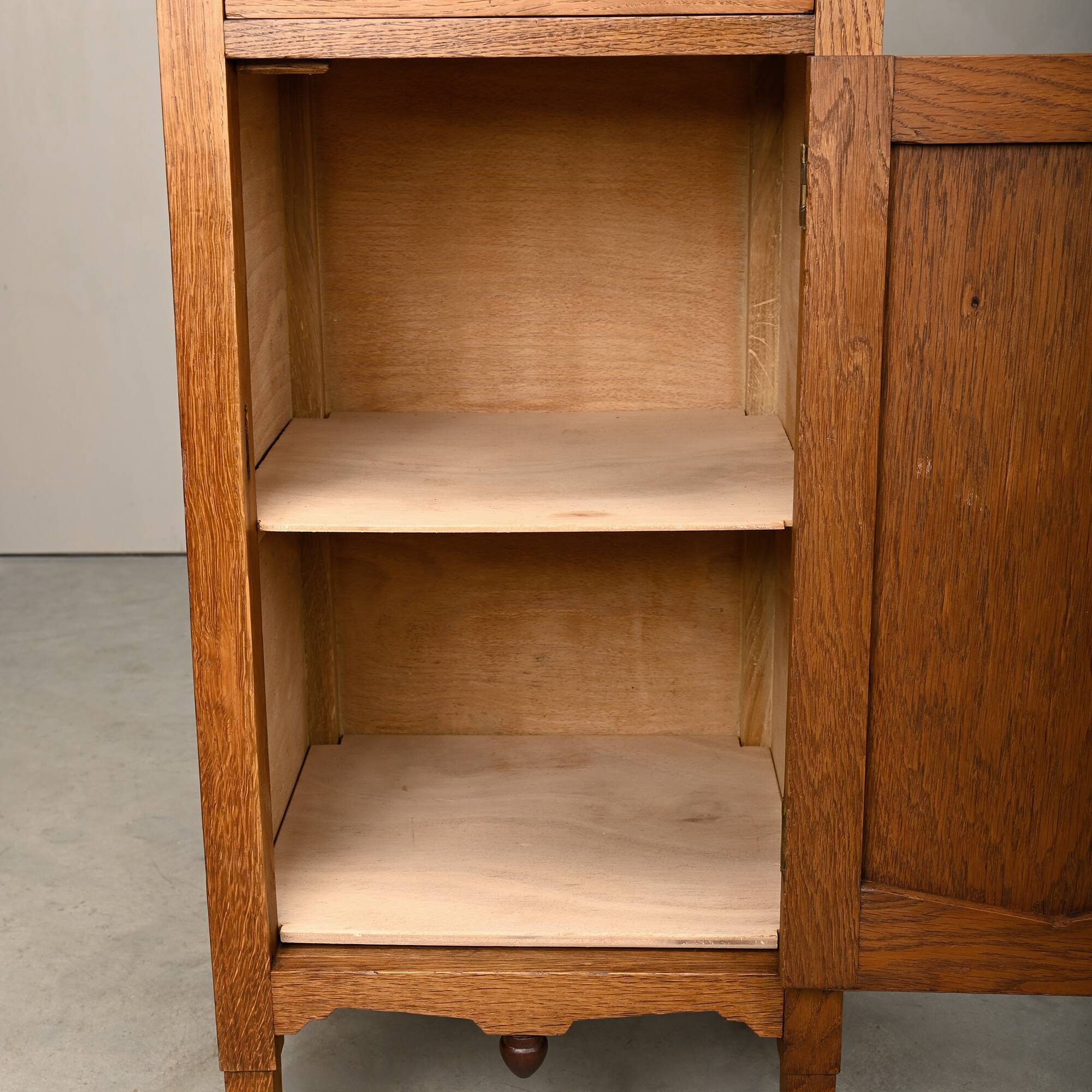 Art Deco Amsterdam School Nightstands oak wood and glass, 1930s Netherlands