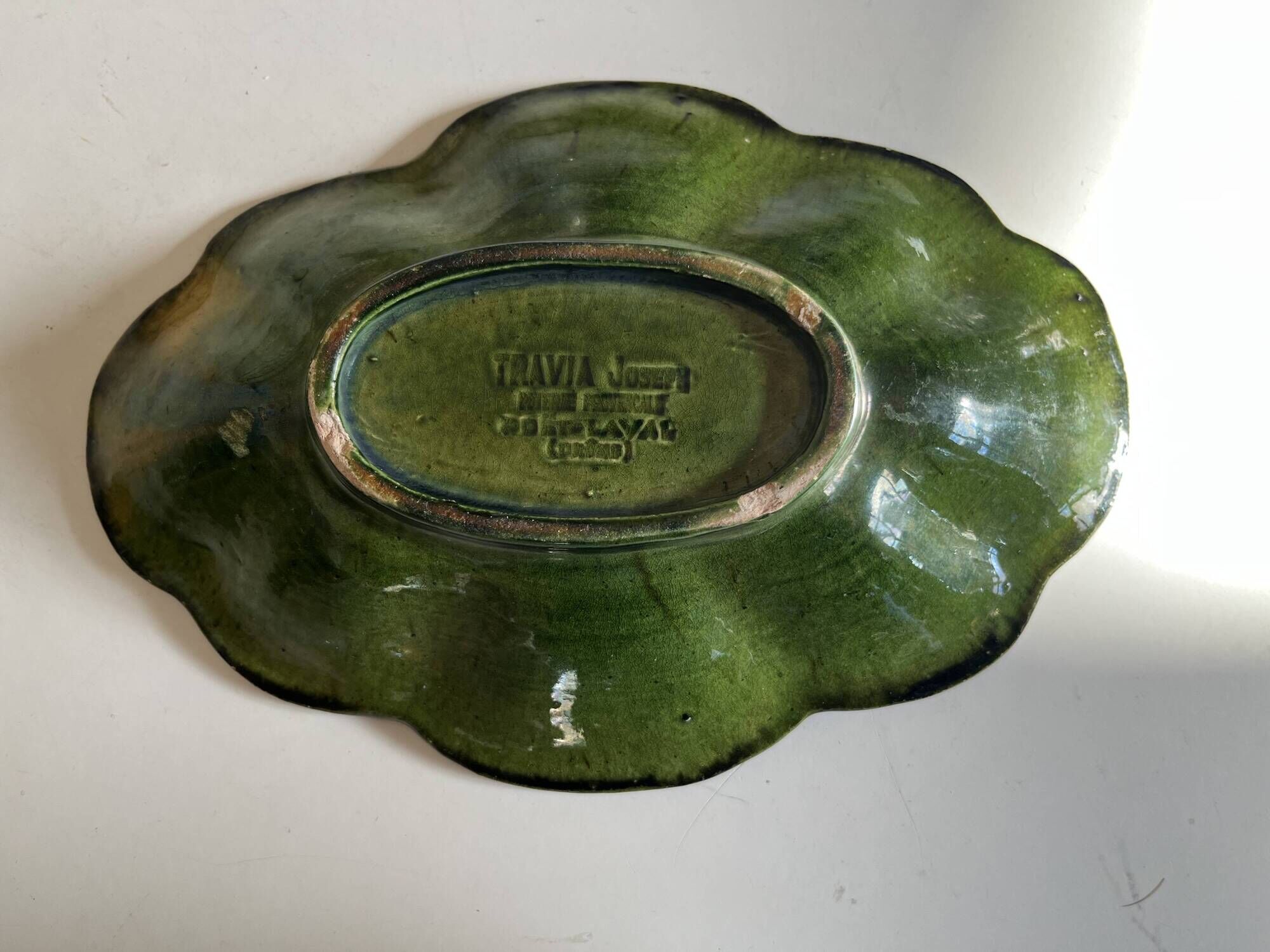 Ribbed dish in green glazed stoneware Dieulefit Poet Laval 1950