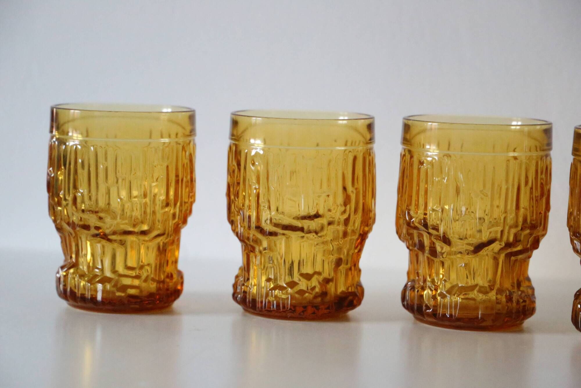 Set of 6 amber glasses, frosted effect, vintage French