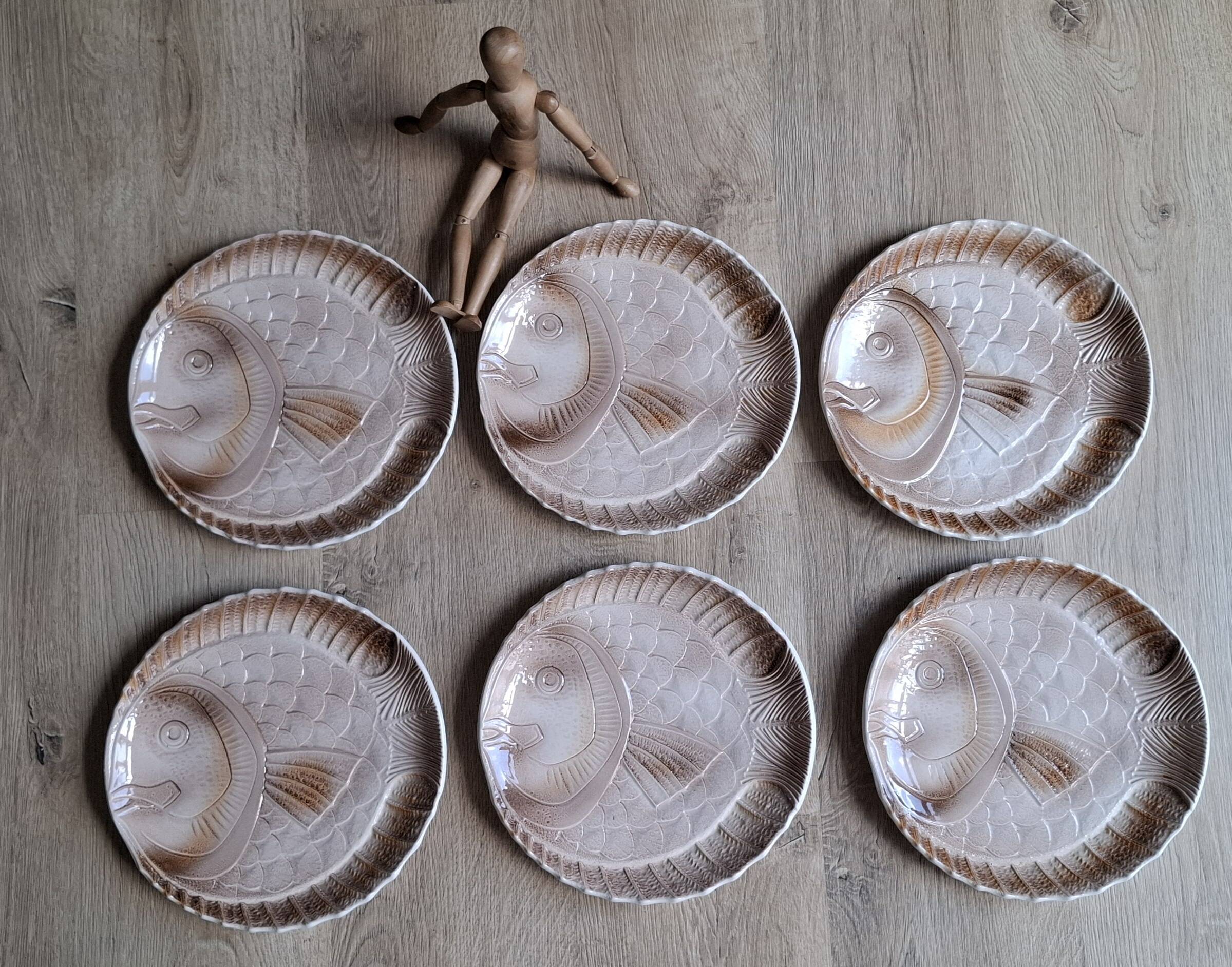 Set of 6 Sarreguemines fish plates